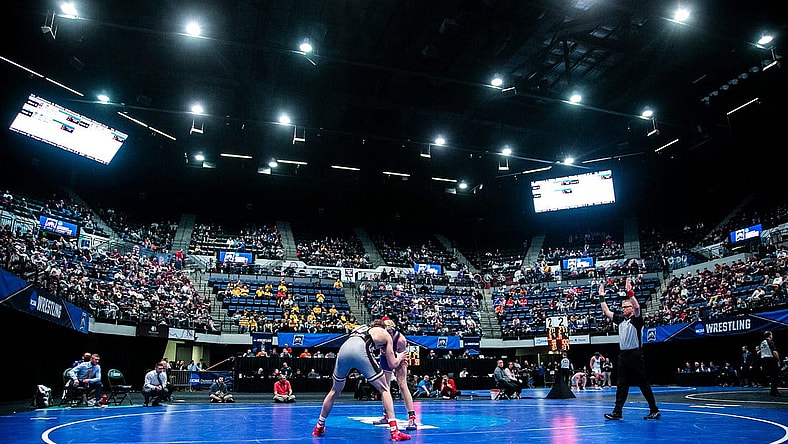General view of a wrestling match in Cedar Rapids, Iowa.