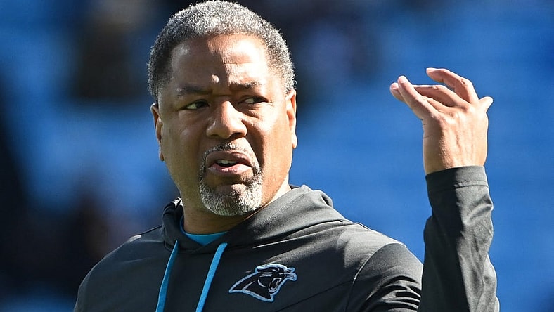 Dec 18, 2022; Charlotte, North Carolina, USA; Carolina Panthers head coach Steve Wilks during warm ups at Bank of America Stadium. Mandatory Credit: Bob Donnan-USA TODAY Sports