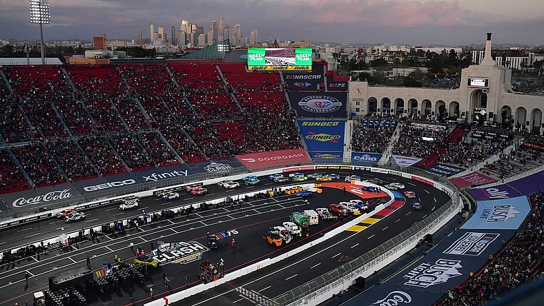 Feb 5, 2023; Los Angeles, California, USA; General view of coliseum track for the start of the Busch Light Clash at the Los Angeles Memorial Coliseum. Mandatory Credit: Gary A. Vasquez-USA TODAY Sports