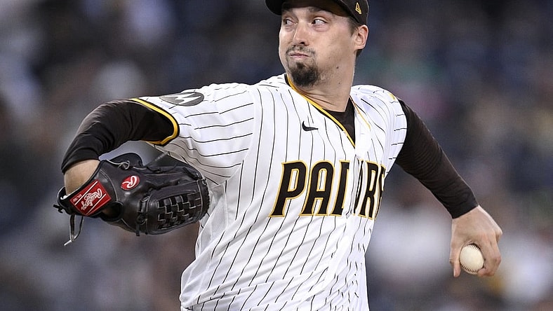 Sep 19, 2023; San Diego, California, USA; San Diego Padres starting pitcher Blake Snell (4) throws a pitch against the Colorado Rockies during the first inning at Petco Park. Mandatory Credit: Orlando Ramirez-USA TODAY Sports
