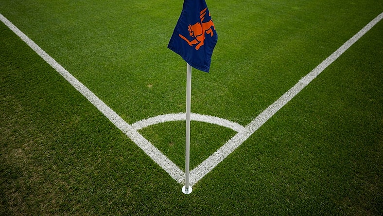 Oct 4, 2023; Cincinnati, Ohio, USA;  The Cincinnati logo is seen on a corner flag before a match between the New York Red Bulls and FC Cincinnati at TQL Stadium. Mandatory Credit: Aaron Doster-USA TODAY Sports