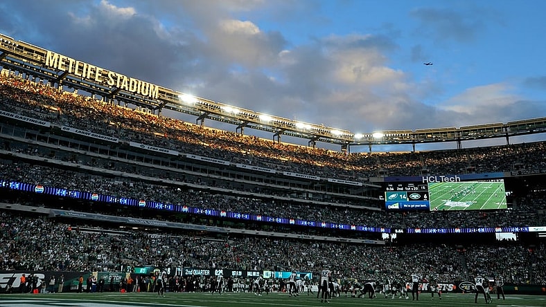 Oct 15, 2023; East Rutherford, New Jersey, USA; General view of MetLife Stadium during the second quarter between the New York Jets and the Philadelphia Eagles at MetLife Stadium. Mandatory Credit: Brad Penner-USA TODAY Sports