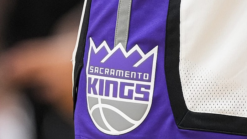 Dec 29, 2023; Atlanta, Georgia, USA; The Sacramento Kings logo on the shorts of forward Domantas Sabonis (10) during the game against the Atlanta Hawks during the second half at State Farm Arena. Mandatory Credit: Dale Zanine-USA TODAY Sports