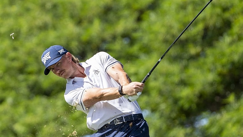 January 13, 2024; Honolulu, Hawaii, USA; Jake Knapp hits his tee shot on the second hole during the third round of the Sony Open in Hawaii golf tournament at Waialae Country Club. Mandatory Credit: Kyle Terada-USA TODAY Sports