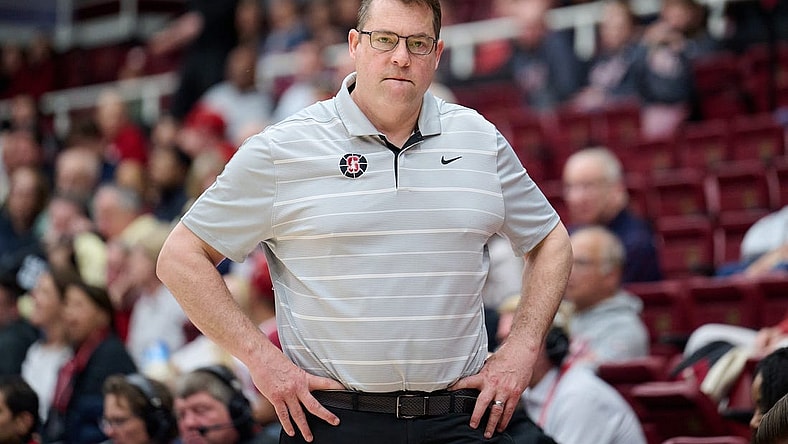 Jan 18, 2024; Stanford, California, USA; Stanford Cardinal head coach Jerod Haase watches the play against the Washington State Cougars during the second half at Maples Pavilion. Mandatory Credit: Robert Edwards-USA TODAY Sports