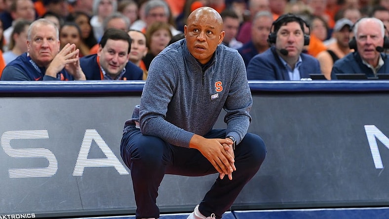 Jan 27, 2024; Syracuse, New York, USA; Syracuse Orange head coach Adrian Autry looks on against the North Carolina State Wolfpack during the second half at the JMA Wireless Dome. Mandatory Credit: Rich Barnes-USA TODAY Sports