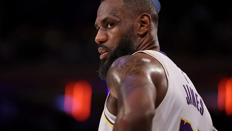 Feb 3, 2024; New York, New York, USA; Los Angeles Lakers forward LeBron James (23) during the fourth quarter against the New York Knicks at Madison Square Garden. Mandatory Credit: Brad Penner-USA TODAY Sports