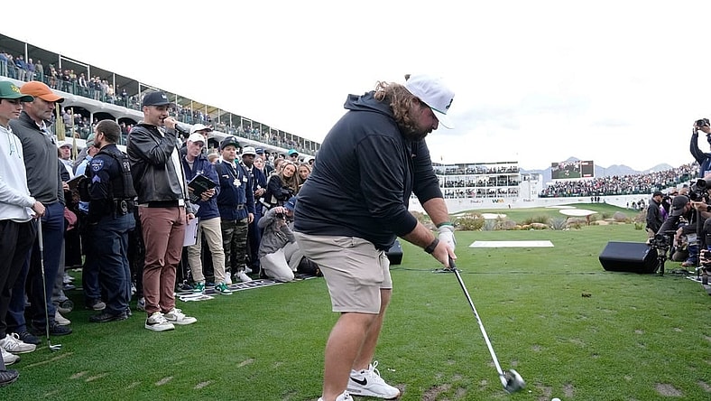 Fat Perez hits a shot during the WHOOP Shot at Glory on the 16th hole at TPC Scottsdale on Feb. 7, 2024.