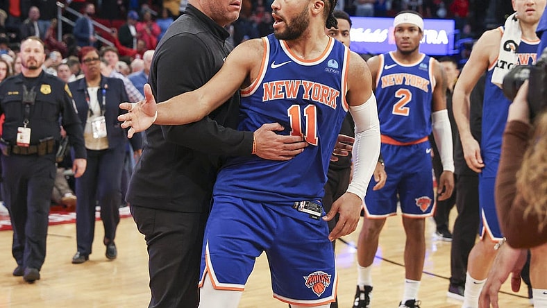 Feb 12, 2024; Houston, Texas, USA; New York Knicks guard Jalen Brunson (11) reacts after the end of the game against the Houston Rockets at Toyota Center. Mandatory Credit: Troy Taormina-USA TODAY Sports