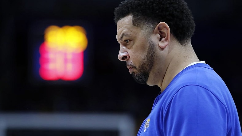 Feb 17, 2024; Pittsburgh, Pennsylvania, USA;  Pittsburgh Panthers head coach Jeff Capel reacts on the sidelines against the Louisville Cardinals during the second half at the Petersen Events Center. Pittsburgh won 86-59. Mandatory Credit: Charles LeClaire-USA TODAY Sports
