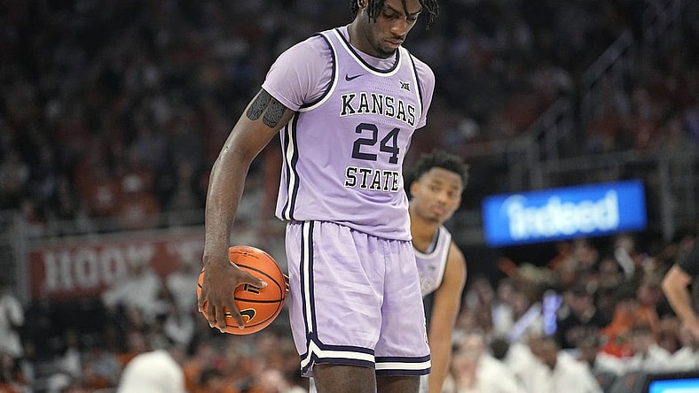 Feb 19, 2024; Austin, Texas, USA; Kansas State Wildcats forward Arthur Kaluma (24) shoots a free throw during the second half against the Texas Longhorns at Moody Center. Mandatory Credit: Scott Wachter-USA TODAY Sports
