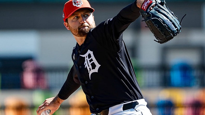 Detroit Tigers pitcher Casey Mize throws during spring training at Joker Marchant Stadium in Lakeland, Florida, on Thursday, Feb. 22, 2024.
