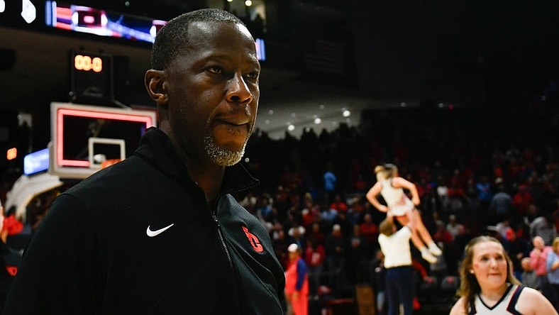Feb 13, 2024; Dayton, Ohio, USA; Dayton Flyers head coach Anthony Grant walks off the court after the game against Duquesne during the game at University of Dayton Arena. Mandatory Credit: Matt Lunsford-USA TODAY Sports