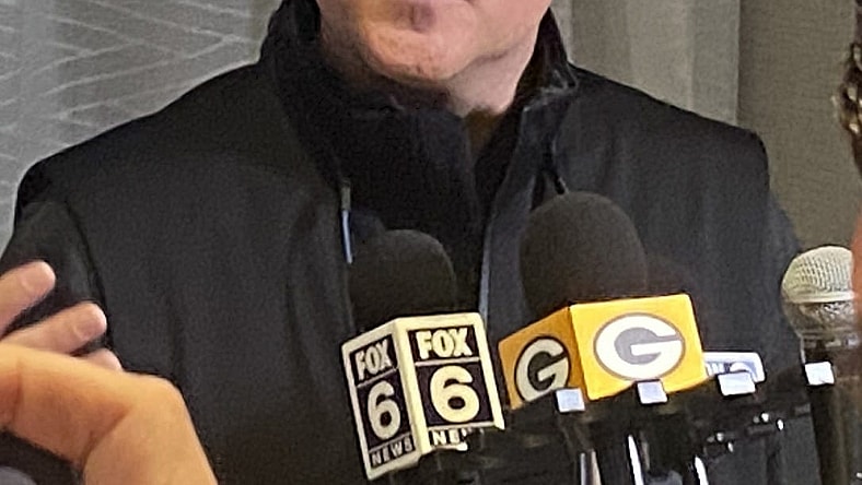 Green Bay Packers general manager Brian Gutekunst speaks to local media at the NFL scouting combine on Feb. 27 in Indianapolis.