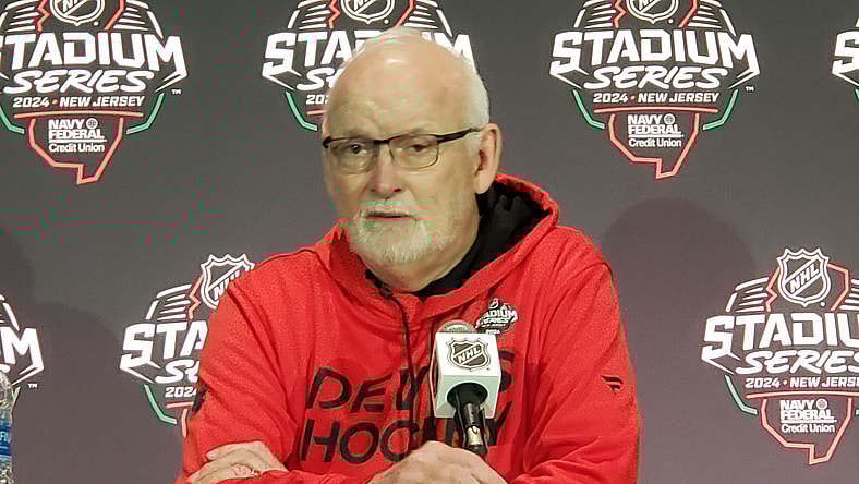 New Jersey Devils coach Lindy Rudd at 2024 Stadium Series