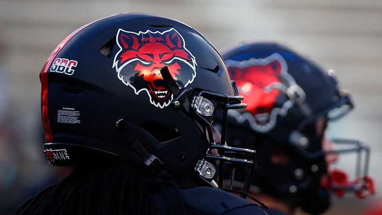 Oct 7, 2021; Jonesboro, Arkansas, USA; Arkansas State Red Wolves Helmet at Centennial Bank Stadium. Mandatory Credit: Petre Thomas-USA TODAY Sports