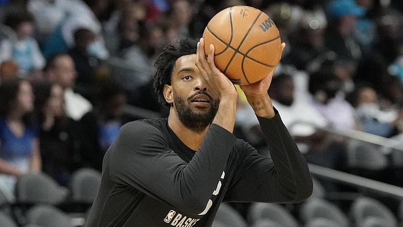 Mar 5, 2022; Charlotte, North Carolina, USA. Forward Keita Bates-Diop during pregame warmups. Mandatory Credit: Jim Dedmon-USA TODAY Sports