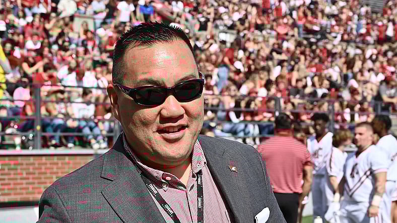 Sep 17, 2022; Pullman, Washington, USA; Washington State Cougars director of athletics Pat Chun looks on before a game against the Colorado State Rams at Gesa Field at Martin Stadium. Mandatory Credit: James Snook-USA TODAY Sports