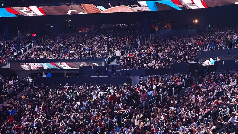 Nov 5, 2022; San Francisco, California, USA; A full arena during the League of Legends World Championships between DRX and T1 at Chase Center. Mandatory Credit: Kelley L Cox-USA TODAY Sports