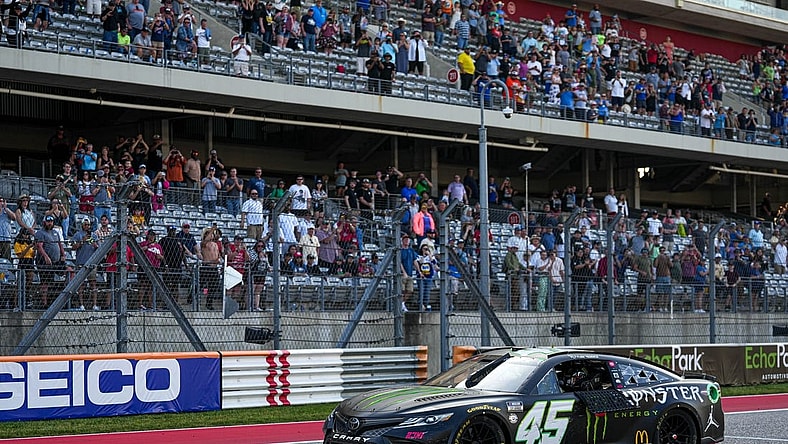 Monster Energy Toyota driver Tyler Reddick (45) drives past the grandsand crowd after winning the NASCAR EchoPark Automotive Grand Prix at the Circuit of the Americas on Sunday, Mar. 26, 2023 in Austin.
Aem Nascar Day 3 33