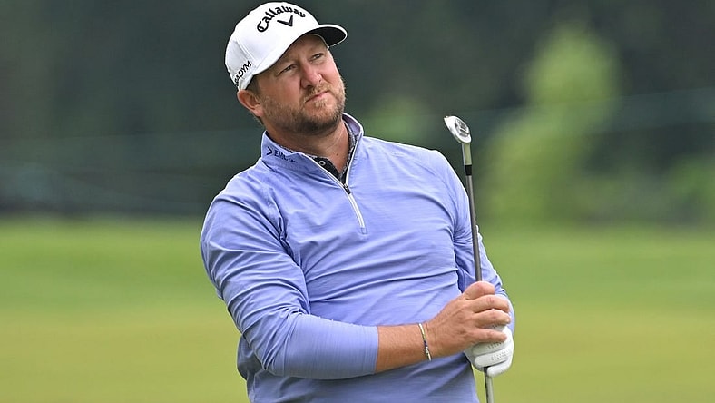 Jun 8, 2023; Toronto, ON, CAN;   Brice Garnett watches a shot from the fairway on the seventh hole during the first round of the RBC Canadian Open golf tournament. Mandatory Credit: Dan Hamilton-USA TODAY Sports