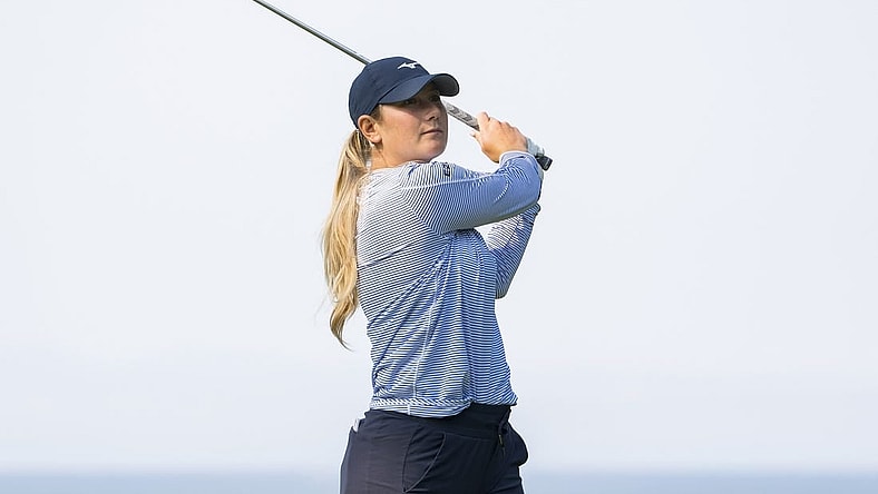 Aug 24, 2023; Vancouver, British Columbia, CAN; Bailey Tardy tees off on the twelfth hole during the first round of the CPKC Women's Open golf tournament at Shaughnessy Golf & Country Club. Mandatory Credit: Bob Frid-USA TODAY Sports
