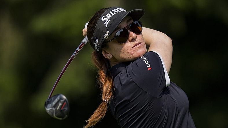 Aug 27, 2023; Vancouver, British Columbia, CAN; Hannah Green tees of on the fourth hole during the final round of the CPKC Women's Open golf tournament at Shaughnessy Golf & Country Club. Mandatory Credit: Bob Frid-USA TODAY Sports