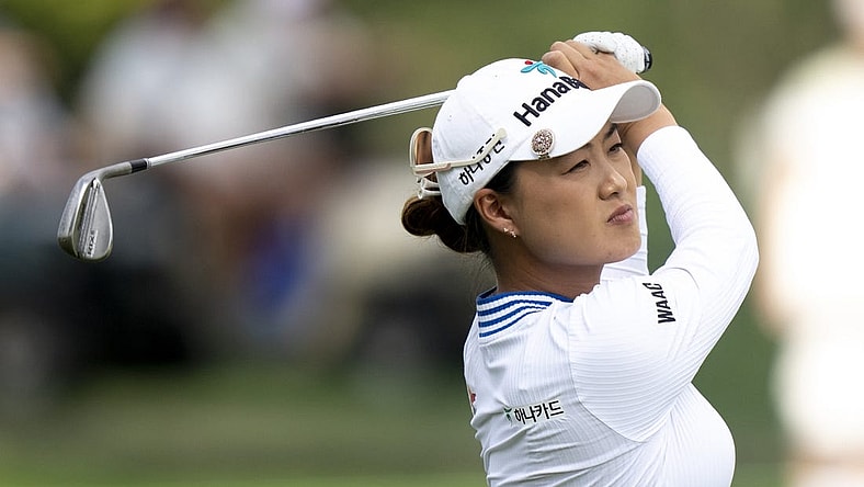 Sep 10, 2023; Cincinnati, Ohio, USA; Minjee Lee, of Australia, hits an approach shot on the 17th hole during the 2023 Kroger Queen City Championship in at Kenwood Country Club. Mandatory Credit: Albert Cesare-USA TODAY Sports