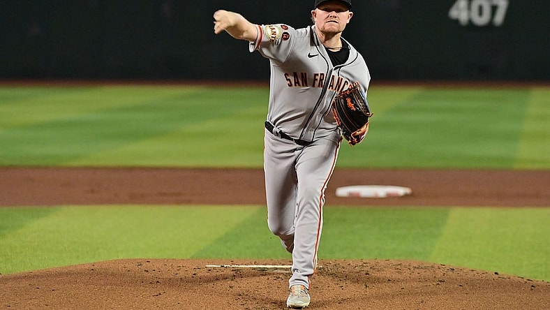 Sep 20, 2023; Phoenix, Arizona, USA;  San Francisco Giants starting pitcher Logan Webb (62) throws in the first inning against the Arizona Diamondbacks at Chase Field. Mandatory Credit: Matt Kartozian-USA TODAY Sports