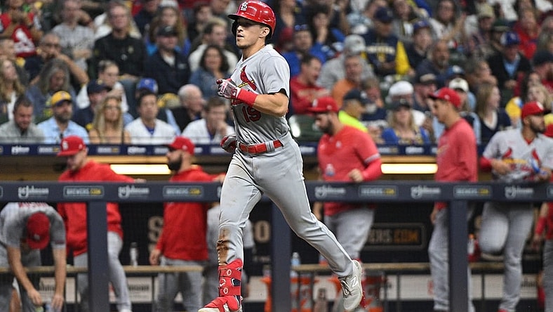 Sep 26, 2023; Milwaukee, Wisconsin, USA; St. Louis Cardinals shortstop Tommy Edman (19) rounds the bases after hitting a home run against the Milwaukee Brewers in the fifth inning at American Family Field. Mandatory Credit: Michael McLoone-USA TODAY Sports