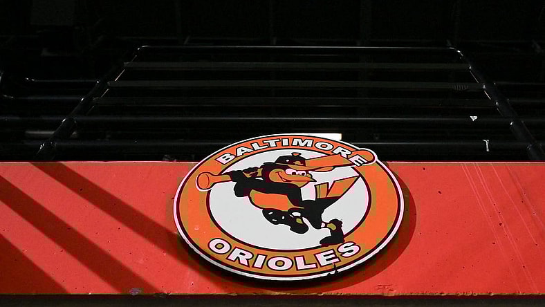 Sep 30, 2023; Baltimore, Maryland, USA; A detailed view of a Baltimore Orioles logo in the stands during the game against the Boston Red Sox  at Oriole Park at Camden Yards. Mandatory Credit: Tommy Gilligan-USA TODAY Sports