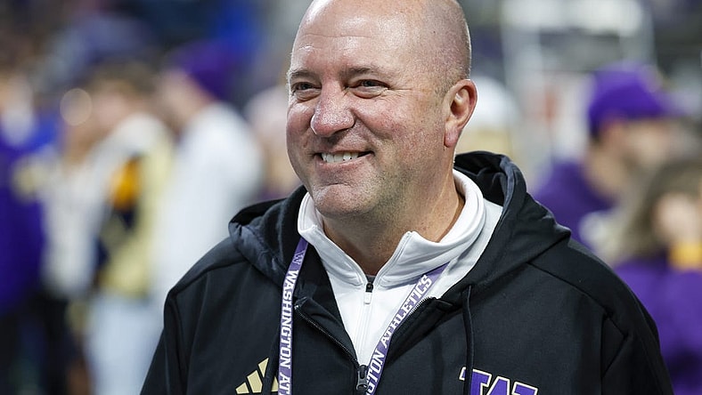Oct 21, 2023; Seattle, Washington, USA; Washington Huskies Athletic Director Troy Dannen stands on the sidelines before a football game against the Arizona State Sun Devils at Alaska Airlines Field at Husky Stadium. Mandatory Credit: Joe Nicholson-USA TODAY Sports