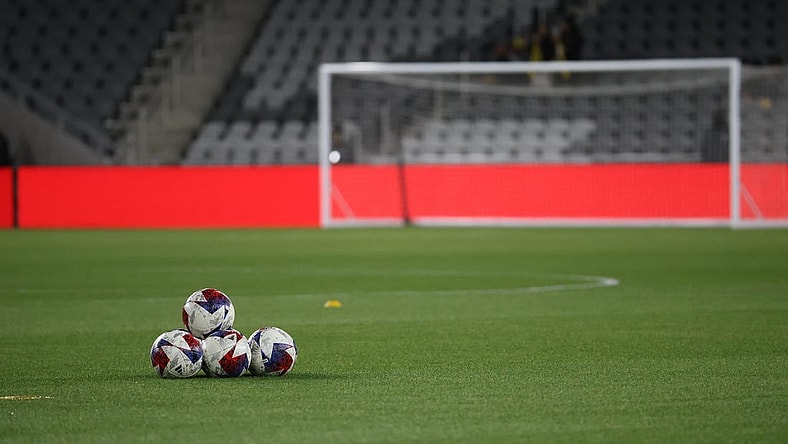 Nov 12, 2023; Columbus, Ohio, USA;  General view of practice balls on the pitch prior to the match as the Columbus Crew host the Atlanta United FC at Lower.com Field. Mandatory Credit: Trevor Ruszkowski-USA TODAY Sports
