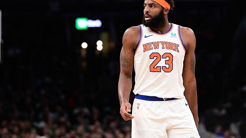 Dec 8, 2023; Boston, Massachusetts, USA;  New York Knicks center Mitchell Robinson (23) looks on during the first half against the Boston Celtics at TD Garden. Mandatory Credit: Eric Canha-USA TODAY Sports