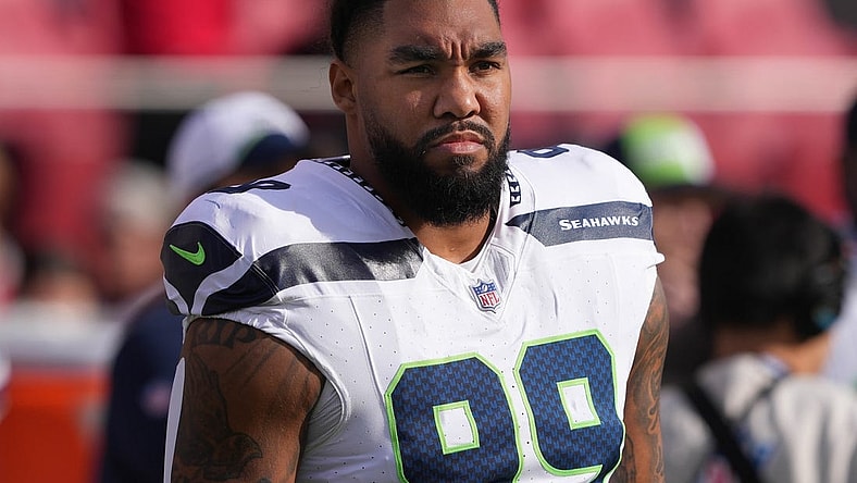 Dec 10, 2023; Santa Clara, California, USA; Seattle Seahawks defensive end Leonard Williams (99) before the game against the San Francisco 49ers at Levi's Stadium. Mandatory Credit: Darren Yamashita-USA TODAY Sports