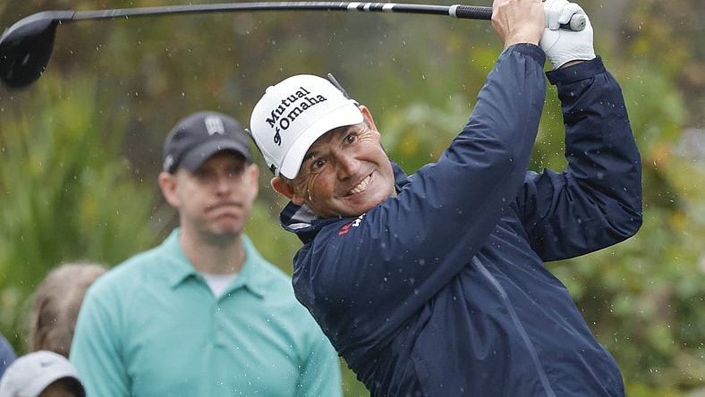 Dec 16, 2023; Orlando, Florida, USA; Padraig Harrington plays his shot from the sixth tee during the PNC Championship at The Ritz-Carlton Golf Club. Mandatory Credit: Reinhold Matay-USA TODAY Sports