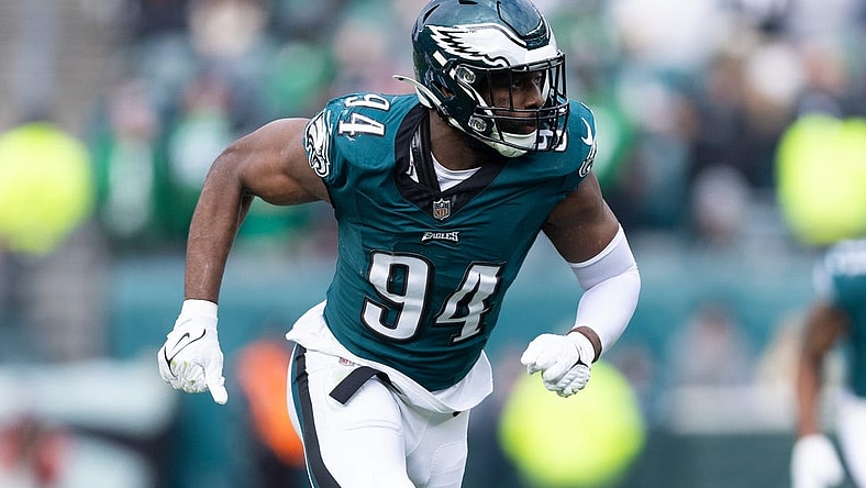 Dec 31, 2023; Philadelphia, Pennsylvania, USA; Philadelphia Eagles defensive end Josh Sweat (94) in action against the Arizona Cardinals at Lincoln Financial Field. Mandatory Credit: Bill Streicher-USA TODAY Sports