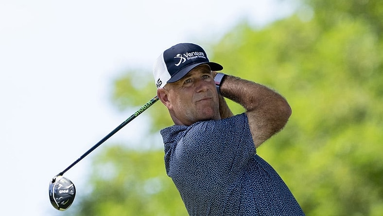 January 13, 2024; Honolulu, Hawaii, USA; Stewart Cink hits his tee shot on the second hole during the third round of the Sony Open in Hawaii golf tournament at Waialae Country Club. Mandatory Credit: Kyle Terada-USA TODAY Sports