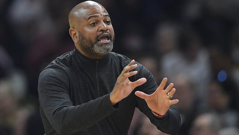 Feb 22, 2024; Cleveland, Ohio, USA; Cleveland Cavaliers head coach J.B. Bickerstaff reacts in the second quarter against the Orlando Magic at Rocket Mortgage FieldHouse. Mandatory Credit: David Richard-USA TODAY Sports