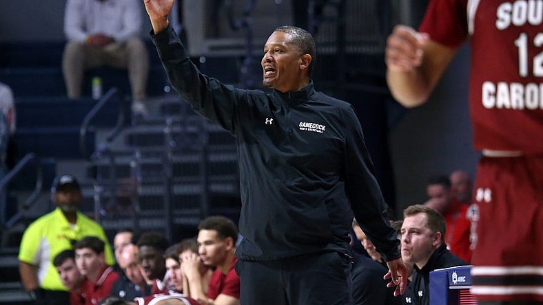 Feb 24, 2024; Oxford, Mississippi, USA; South Carolina Gamecocks head coach Lamont Paris gives direction during the first half against the Mississippi Rebels at The Sandy and John Black Pavilion at Ole Miss. Mandatory Credit: Petre Thomas-USA TODAY Sports