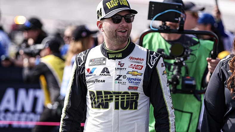 Feb 25, 2024; Hampton, Georgia, USA; NASCAR Cup Series driver William Byron (24) on pit road prior to the Ambetter Health 400 at Atlanta Motor Speedway. Mandatory Credit: David Yeazell-USA TODAY Sports