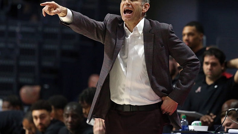 Feb 28, 2024; Oxford, Mississippi, USA; Alabama Crimson Tide head coach Nate Oats gives direction during the first half against the Mississippi Rebels at The Sandy and John Black Pavilion at Ole Miss. Mandatory Credit: Petre Thomas-USA TODAY Sports