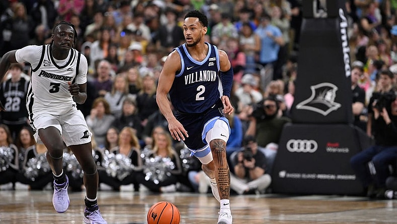 Mar 2, 2024; Providence, Rhode Island, USA; Villanova Wildcats guard Mark Armstrong (2) dribbles during the second half against the Providence Friars at Amica Mutual Pavilion. Mandatory Credit: Eric Canha-USA TODAY Sports