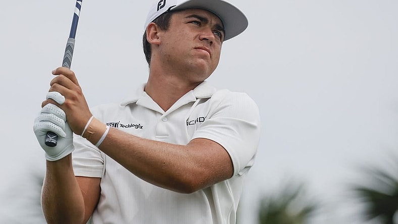 Mar 2, 2024; Palm Beach Gardens, Florida, USA; Garrick Higgo plays his shot from the fourth tee during the third round of the Cognizant Classic in The Palm Beaches golf tournament. Mandatory Credit: Reinhold Matay-USA TODAY Sports