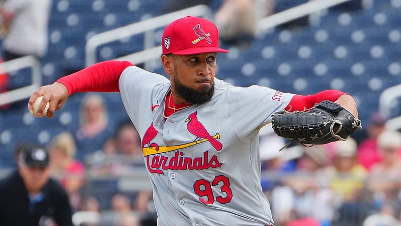 Mar 2, 2024; West Palm Beach, Florida, USA; St. Louis Cardinals relief pitcher Keynan Middleton (93) pitches in the fourth inning against the Houston Astros at The Ballpark of the Palm Beaches. Mandatory Credit: Jim Rassol-USA TODAY Sports