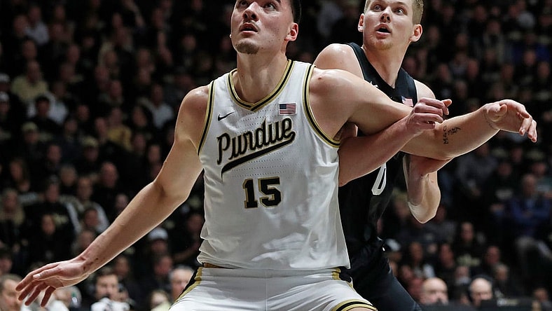 Purdue Boilermakers center Zach Edey (15) boxes out Michigan State Spartans forward Jaxon Kohler (0) during the NCAA men   s basketball game, Saturday, March 2, 2024, at Mackey Arena in West Lafayette, Ind.