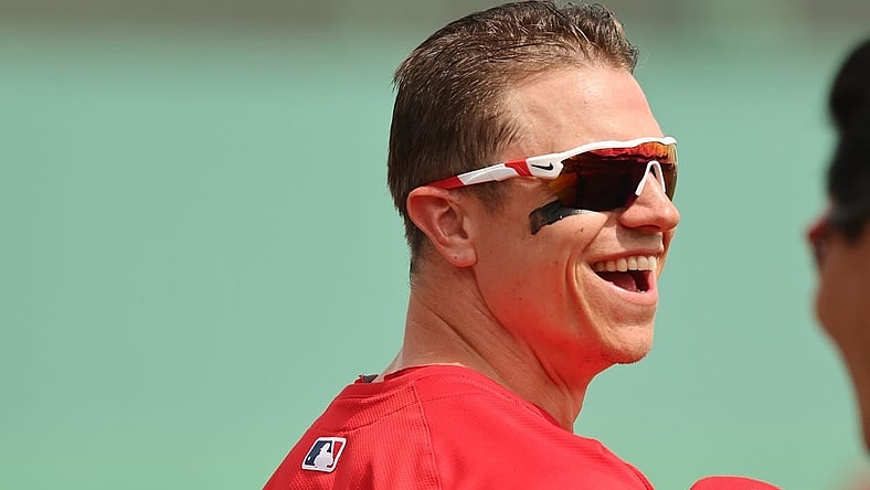 Mar 3, 2024; Fort Myers, Florida, USA; Boston Red Sox left fielder Tyler O'Neill (17) before the game against the Toronto Blue Jays at JetBlue Park at Fenway South. Mandatory Credit: Kim Klement Neitzel-USA TODAY Sports