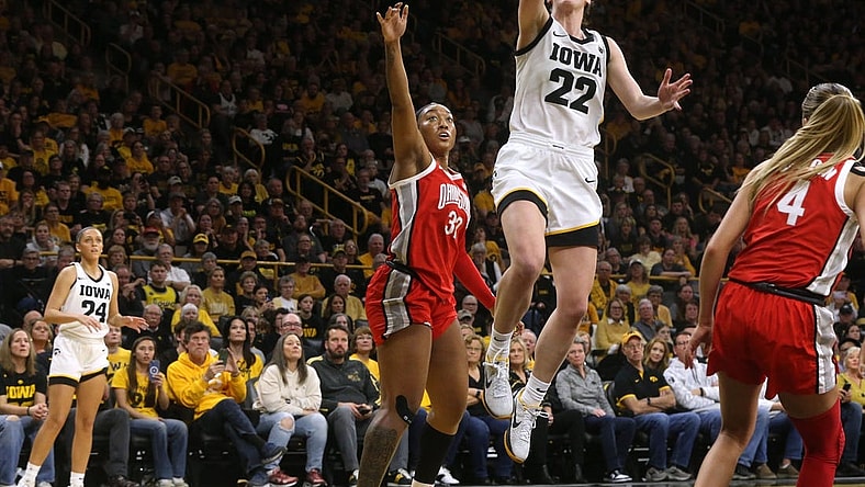 Iowa   s Caitlin Clark (22) shoots against Ohio State Sunday, March 3, 2024 at Carver-Hawkeye Arena in Iowa City, Iowa.