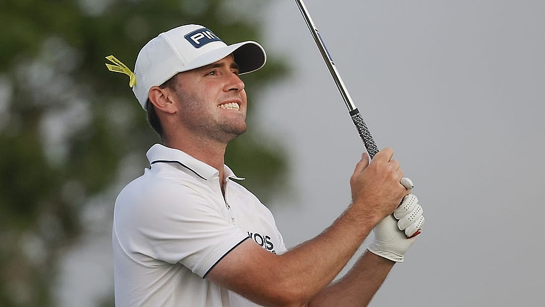 Mar 3, 2024; Palm Beach Gardens, Florida, USA;  Austin Eckroat plays his shot from the fifth tee during the final round of the Cognizant Classic in The Palm Beaches golf tournament. Mandatory Credit: Reinhold Matay-USA TODAY Sports