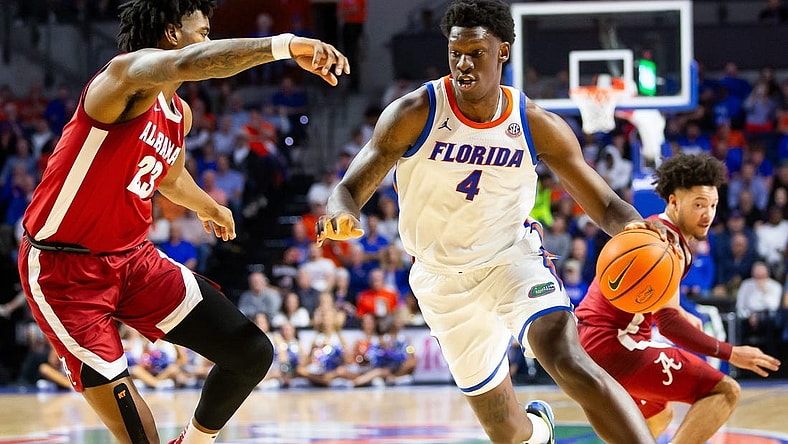 Florida Gators forward Tyrese Samuel (4) drives to the basket during the first half. The Florida men's basketball team hosted the Alabama Crimson Tied at Exactech Arena at the Stephen C. O   Connell Center in Gainesville, FL on Tuesday, March 5, 2024. [Doug Engle/Ocala Star Banner]